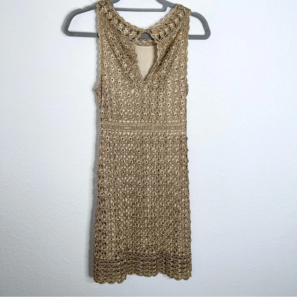 Diane Von Furstenberg Crochet Dress Women’s Medium Metallic Gold B6 - Picture 6 of 11